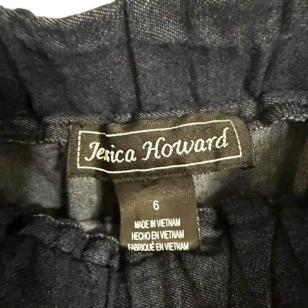 Jessica‎ Howard Off Shoulder Denim Chambray Floral Embroidered Dress Women's 6
